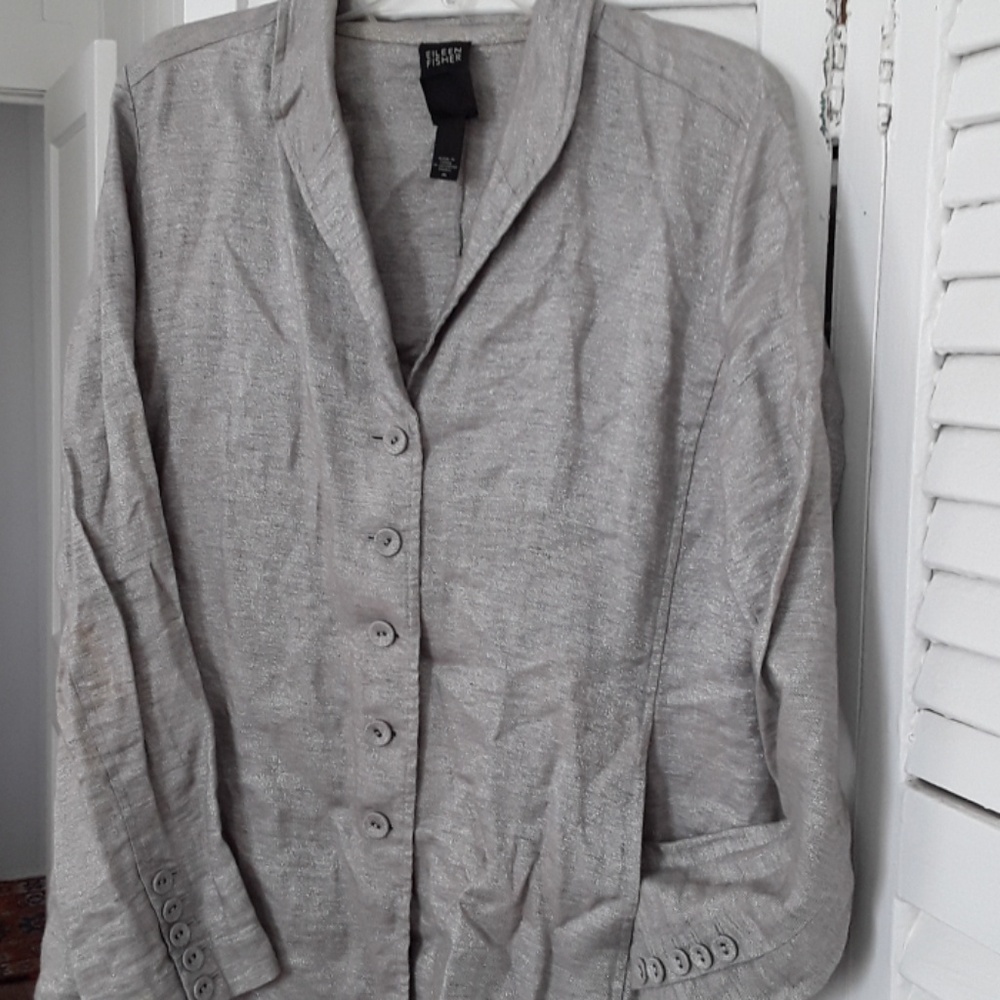 Eileen Fisher metallic silver linen blend blazer